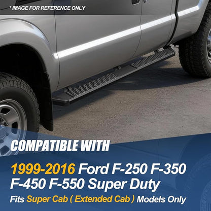 Auto Dynasty Running Boards 5.5 Inches Side Step Nerf Bar for Truck Compatible with Ford F250 F350 F450 F550 Super Duty Extended Cab 1999-2016, Stainless Steel, Black Powdercoated