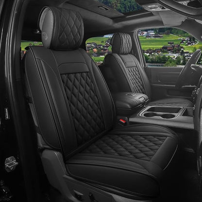 JOJOBAY Car Seat Covers for Dodge Ram,Fit 2009-2025 1500/2500/3500 HD Pick-up Truck,Crew,Regular,Quad,Mega Cab,Waterproof Synthetic Leather Seat Covers(2PCS-Front,Black)
