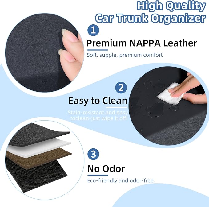 Car Trunk Organizer Sturdy Car Storage Organizer with Lid and Push-pull Handle Collapsible Leather Cargo Organizer for Suv, Truck, Sedan, Van (Black, 40.5 x 11.4 x 12.2in)