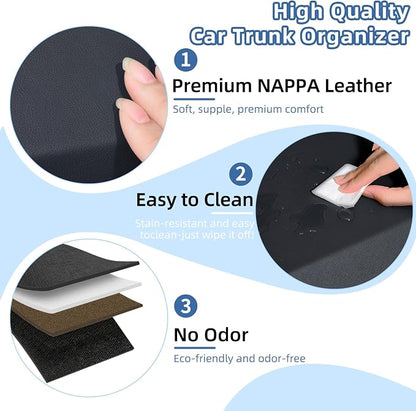 Car Trunk Organizer Sturdy Car Storage Organizer with Lid and Push-pull Handle Collapsible Leather Cargo Organizer for Suv, Truck, Sedan, Van (Black, 40.5 x 11.4 x 12.2in)