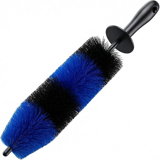 TAKAVU Master Wheel & Tire Brush, Easy Reach Wheel and Rim Detailing Brush Long Soft Bristle, Car Tire Brush, Wheel Scrub Brush, Multipurpose use for Wheels Rims Exhaust Tips Motorcycles (Blue)