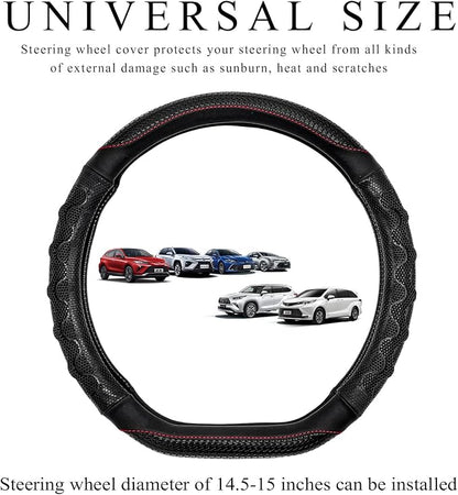 Car Steering Wheel Cover, 15 Inch Anti-Slip Steering Wheel Cover Protector with 3D Honeycomb Design, Universal Steering Wheel Covers for Cars Truck SUV, Car Accessories (Black)