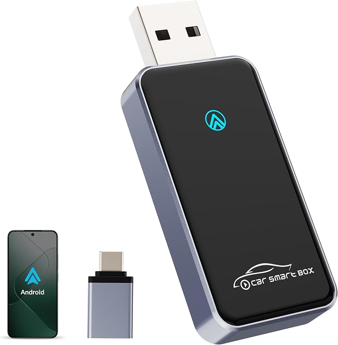 Wireless Android Auto Adapter, Plug & Play Dongle for Android11+ Phones, Wired to Wireless Conversion for Android Auto Cars, USB & Type-C Dual Port
