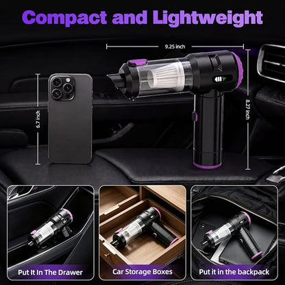 Wansimoo Handheld Car Vacuum Cleaner,25000PA Strong Cyclonic Suction Mini Vacuum Portable Cordless with Digital Display and One Touch Dust Removal for Car, Home, Office, Kitchen (Purple)