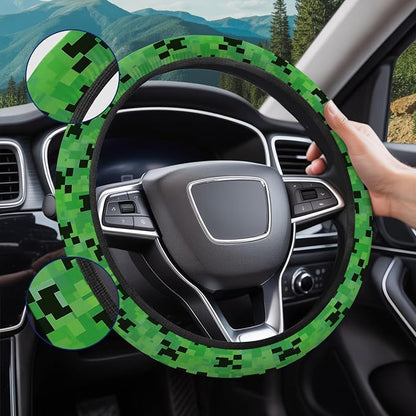 GENANY Pixel Zombie Steering Wheel Cover, Non Slip Polyester Car Wheel Protector for Car SUV Truck, Universal 15 Inch