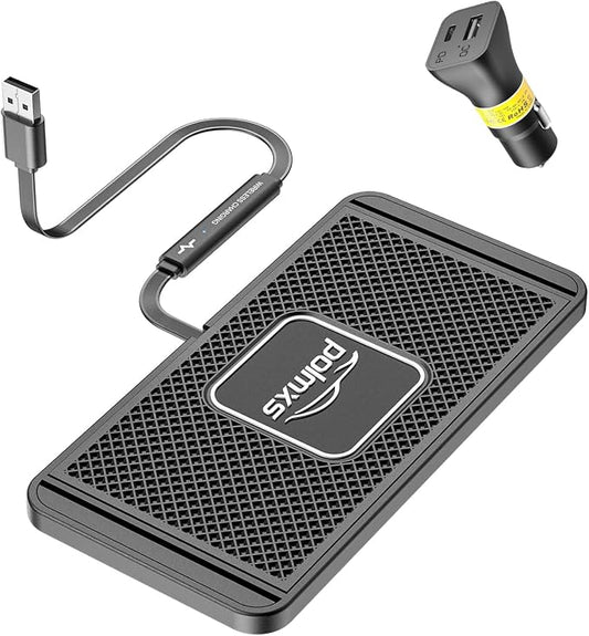 Wireless Charger Car Charging pad,POLMXS 15W Fast Wireless Phone Charger Non Slip Cell Phone Flat Charging mat Compatible with iPhone 11/12/12/14/15 Galaxy S21/S22/S23/24 NOTE10 (30cm Cable)(C2Y)