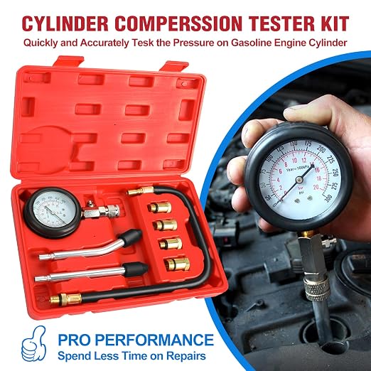 BETOOLL 9pcs Compression Tester with Spark Plug Tester - 300PSI Car and Motorcycle Engine Cylinder Compression Gauge Automotive Tool