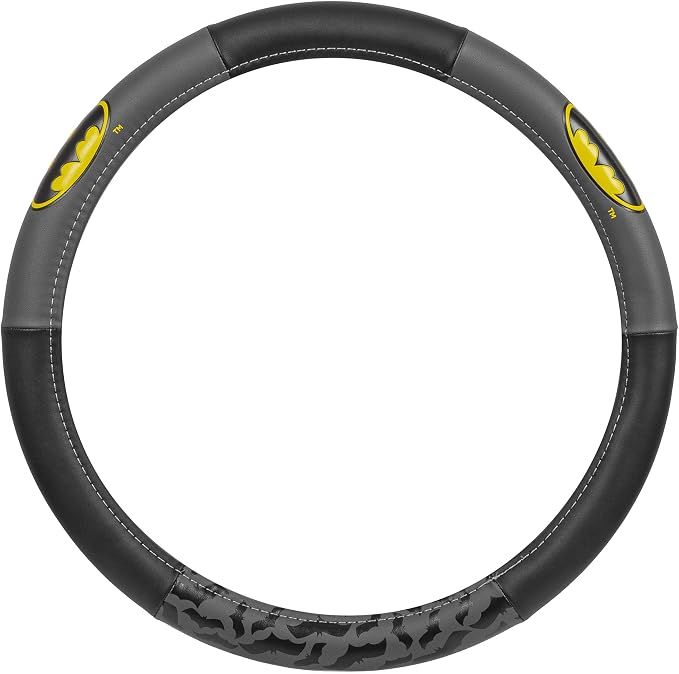 Warner Bros DC Comics Batman Steering Wheel Cover - Ergonomic Grip, Universal Size 14.5-15.5 in, Protects and Insulates Your Wheel, Car Accessories for Car, Truck, Van, SUV