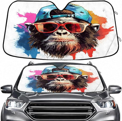 Windshield Sun Shade Gorilla Monkey Front Window Block UV Shades Visor Reflective Retractable for Car SUV Trucks