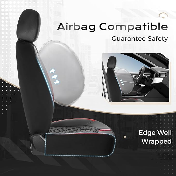 Coverado Car Seat Covers Front Seats, Car Seat Cover, Car Seat Protector Waterproof, Car Seat Cushion Red Seat Covers Carseat Cover Universal Fit for Most Cars