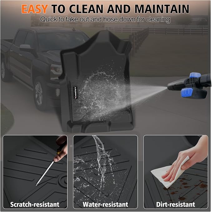 All Weather Car Floor Mats for 2014-2018 Chevy Silverado/GMC Sierra 1500 Crew Cab, 2015-2019 Silverado/Sierra 2500 HD/3500 HD Crew Cab, TPE Rubber Floor Liners Full Set for Chevy Silverado Accessories