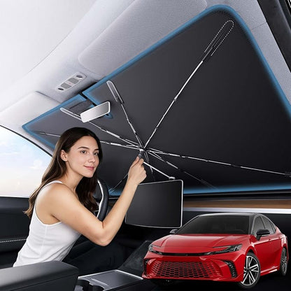 Zanch 2026 Upgraded Car Windshield Sun Shade [Cool Down by 75℉ ] with Heat Insulation Coating, Foldable Sunshade Umbrella with Flexible Handle & Ribs, Small (29''x53'') for Compact Cars, SUVs