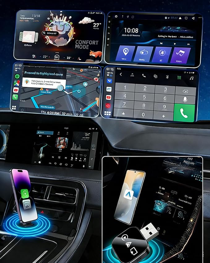 Mini Wireless Carplay Adapter for iPhone 3 in 1 Car Play Dongle Wired to Wireless Screen Mirror Accessories Converts Fast Auto Connect No Audio Delay Bluetooth 5.3 & 5ghz Wi-Fi - Plug & Play (2PCS)