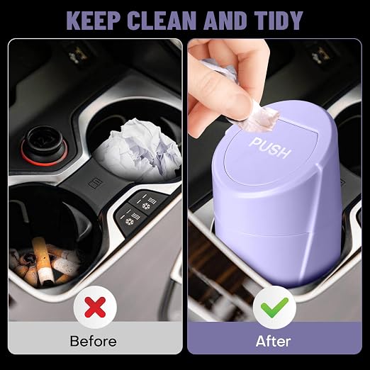 Car Trash Can Bin with Lid-2 Packs Car Garbage Can Cup Holder-Light Purple Mini Leakproof Vehicle Garbage Bin with 40pcs Trash Bags-Automotive Organizers and Storage for Front Back Seat Accessories