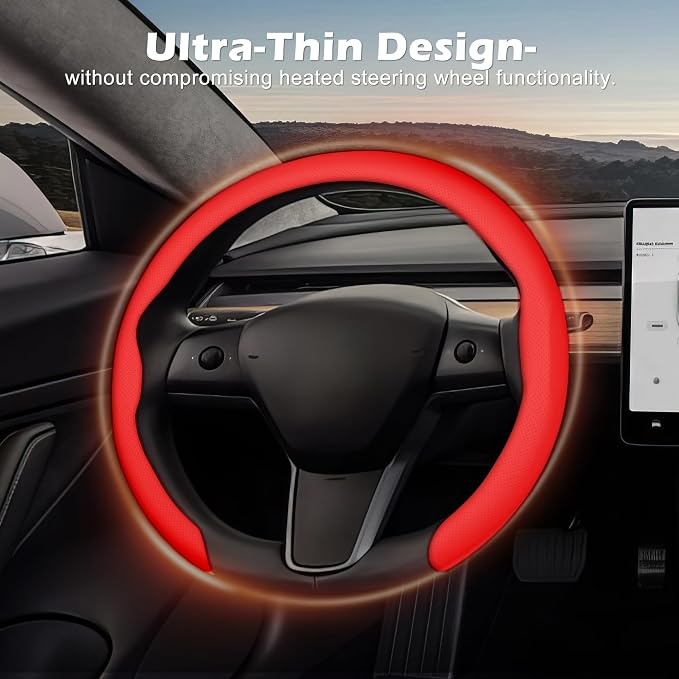 Frani Nappa Leather Steering Wheel Cover,Universal Fit 15 Inch-Premium Non-Slip Breathable Comfort Grip for Cars Trucks SUVs,Anti-Slip Durable Interior Upgrade Red