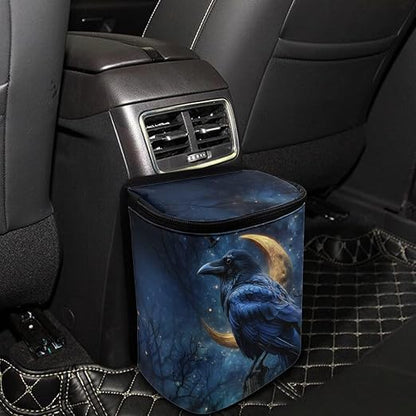 Talayituse Crow Moon Galaxy Print Car Trash Can Portable Auto Garbage Bin Multifunctional Vehicle Interior Accessories with Adjustable Straps Universal Fit Truck SUV Sedan