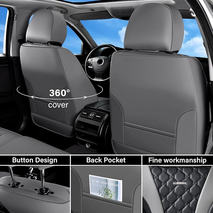 Coverado Seat Covers, Car Seat Covers Front Seats, Perforated Diamond Leather Car Seat Cover, Waterproof Car Seat Covers, 2 Pack Car Seat Protector Front Seat Cover Universal Fit Most Car,Gray&Black