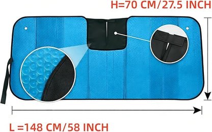 GWUSKDT Car Windshield Sunshade-Thicken 5-Layer Bubble Block Heat and Sun UV Rays,Front Windshield Sun Shade- Keeps Your Vehicle Cool - 58 x 27.5 Inch new Upgraded (New Lake Blue)