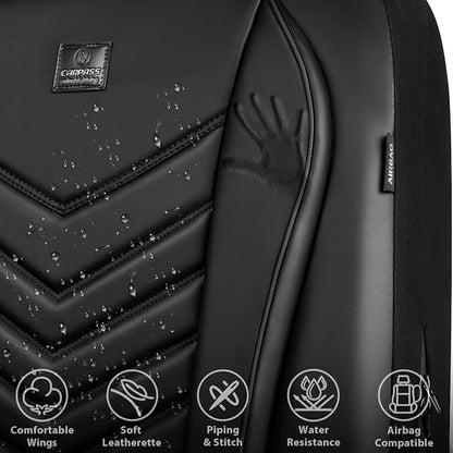 CAR PASS 3D Foam Faux Leather Seat Covers Full Set,Waterproof Leather Seat Cover for Cars,Luxury Universal Fit for SUV Truck Sedan Automotive, Armrest Airbag Compatible Anti-Slip, All Black