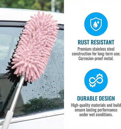 2PCS Car Interior Duster with Extension Pole, 9.45" to 28.35" Microfiber Soft Vehicle Dash Dusting Detailing Wash Brushes, Automotive Dash Cleaning Tool, Universal for SUV RV Truck (Pink)