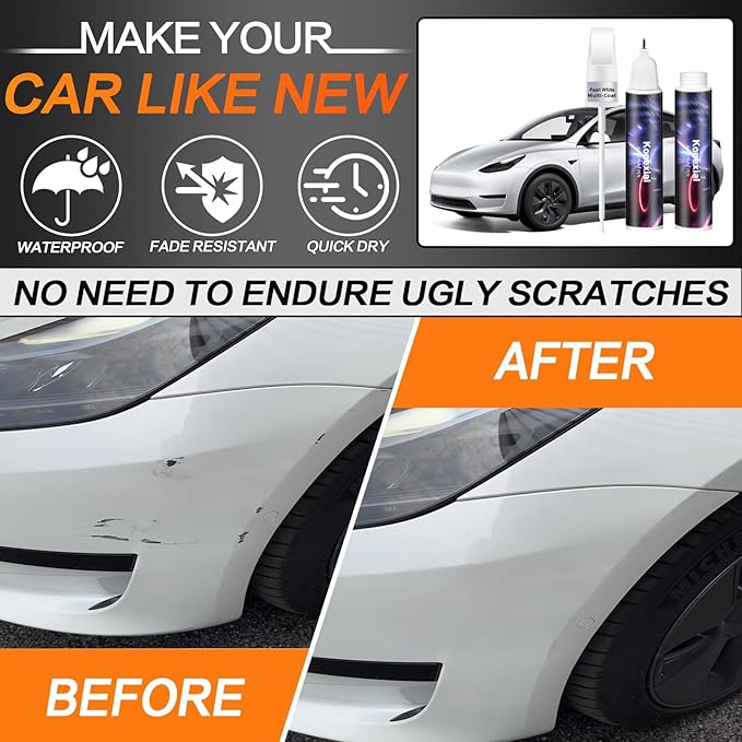 (Pearl White Multi-Coat PPSW) Car Touch up Paint Compatible with Tesla Model Y/3/X/S, Premium Car Scratch Remover for Deep Scratches, Car Paint Pen Scratch Repair Two-In-One Touch Up Paint