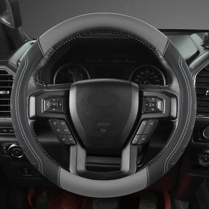 GIANT PANDA Car Steering Wheel Cover for Ford - F150 F250 F350 Expedition, (15.5-16 inches - Black+Gray)