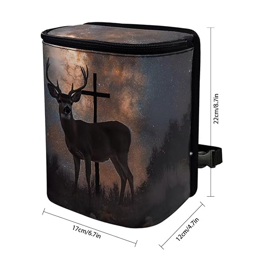 Talayituse Galaxy Deer Cross Print Car Trash Bin, Large Size Auto Trash Can Adjustable Portable Garbage Can with Lid, Vehicle Hanging Bag for Headrest Front Back Seat