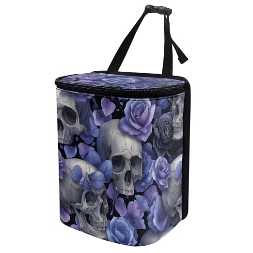 Talayituse Skull Rose Print Car Trash Can Portable Auto Garbage Bin Multifunctional Vehicle Interior Accessories with Adjustable Straps Universal Fit Truck SUV Sedan