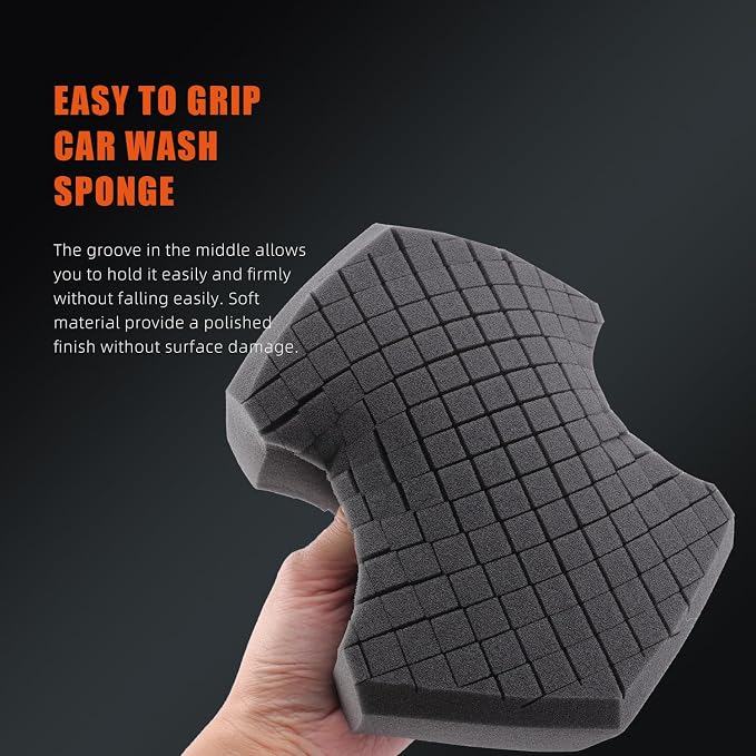 SPTA Ultra Safe Sponge, 3Pcs Car Wash Sponge Latest Foam Technology Safe for All Types of Paint and Wheel Finishes, Easy to Hold Ergonomic Grip for Wash Bucket and Rinseless Washing, Gray -MT045B3