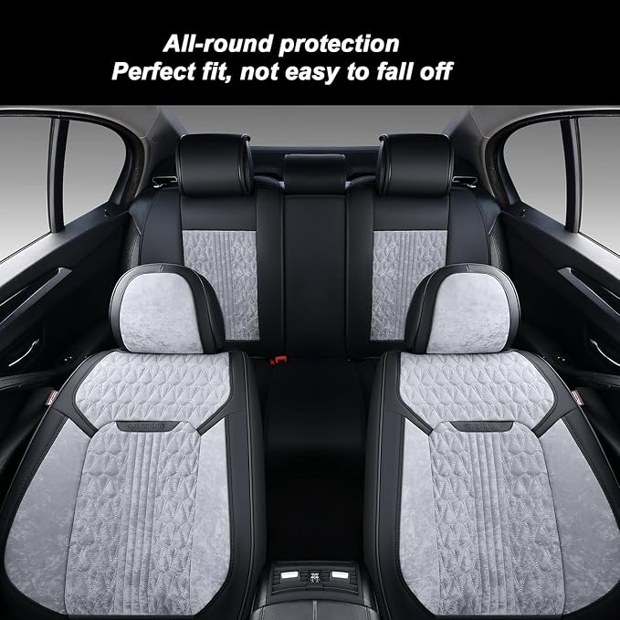 Coverado Full Set Car Seat Covers, Waterproof Leather Seat Covers for Cars with Velvet, Car Seat Protector Universal Fit for Most Vehicles（Black&Gray）