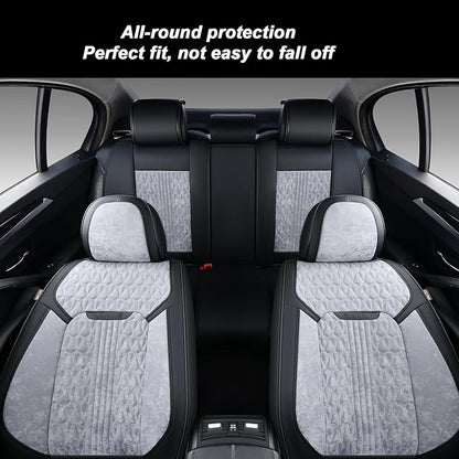 Coverado Full Set Car Seat Covers, Waterproof Leather Seat Covers for Cars with Velvet, Car Seat Protector Universal Fit for Most Vehicles（Black&Gray）