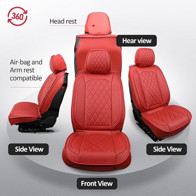 MIROZO Front Seat Covers,Waterproof Car Seat Covers Leather Automotive Seat Covers Universal Car Seat Protector Seat Cover Set Vehicle Cushion Cover for Sedan, Truck and SUV (2PCS Front, Wine Red)