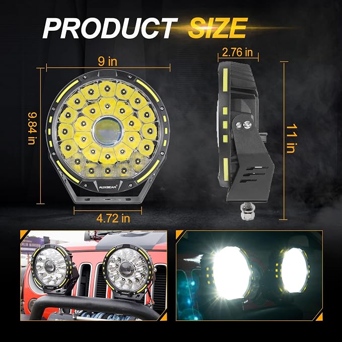 Auxbeam Round Off Road Light, 360-PRO Series 9 Inch LED Driving Light Bar 270W 37776LM Spot Flood Combo Spotlights Offroad Lighting Pod Lights for Truck Jeep ATV, 2 Years Warranty