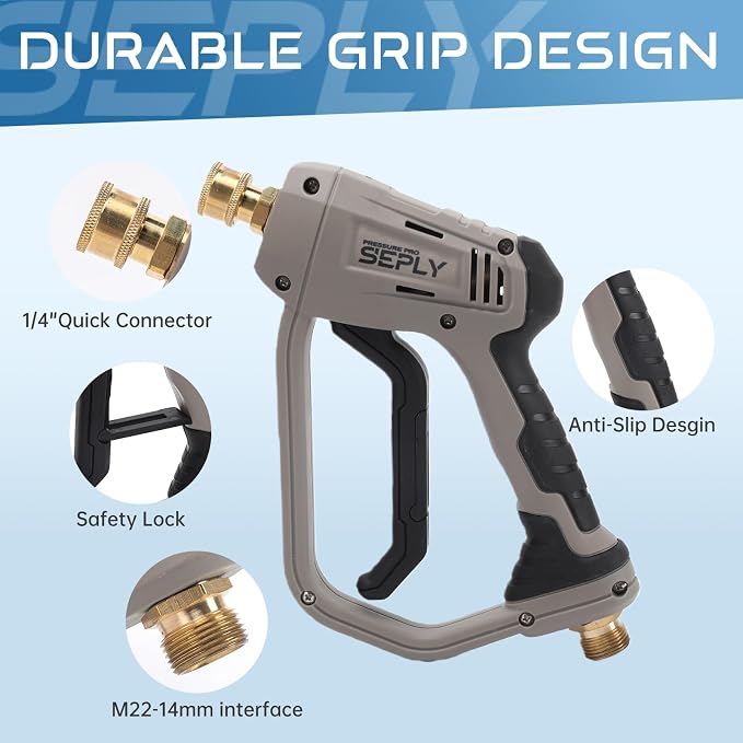 Pressure Washer Short Gun 5000 PSI with 5 Nozzle Tips, M22-14mm Fittings, Heavy Duty Power Washer Spray Gun with Ergonomic Handle for Car Wash, Detailing, and Cleaning
