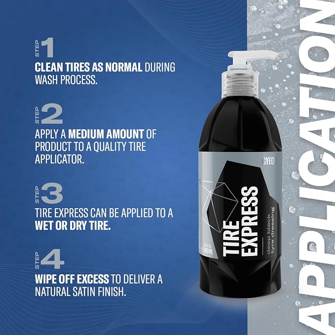 Gyeon Tire Express Satin‑Finish Tire Dressing Water Based UV Protection Self‑Cleaning Liquid, Long Lasting Factory‑Fresh Look Easy Wet Or Dry Application Deep Natural Tire Revitalizer, Exterior Use