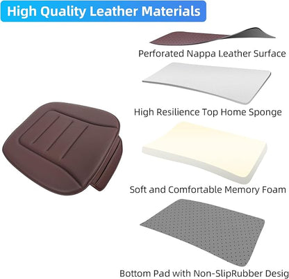 KAYI Car Seat Cushion, Comfort Memory Foam Car Cushions for Driving, Breathable Leather Surface with Anti Slip Rubber Bottom, Seat Cushion for Car and Office Chair (1 Pack, Brown)