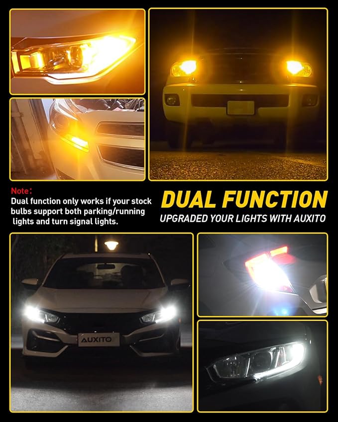AUXITO CANBUS 1157 Switchback LED Bulbs 2357 2057 7528 BAY15D Dual Color Amber/White Anti Hyper Flash Built-in Resistor Error Free Turn Signal Lights and DRL/Parking Lights, Pack of 2