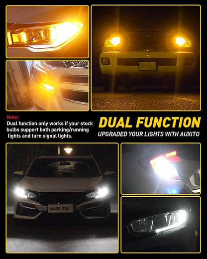 AUXITO CANBUS 1157 Switchback LED Bulbs 2357 2057 7528 BAY15D Dual Color Amber/White Anti Hyper Flash Built-in Resistor Error Free Turn Signal Lights and DRL/Parking Lights, Pack of 2