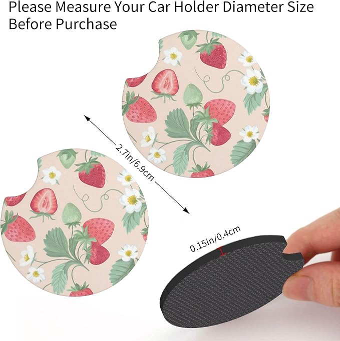 Strawberry Flowers Steering Wheel Cover - Strawberry Flower Steering Wheel Cover for Women Cute Car Breathable Universal for 14-15 Inch Anti-Slip 2 Pieces Car Coasters