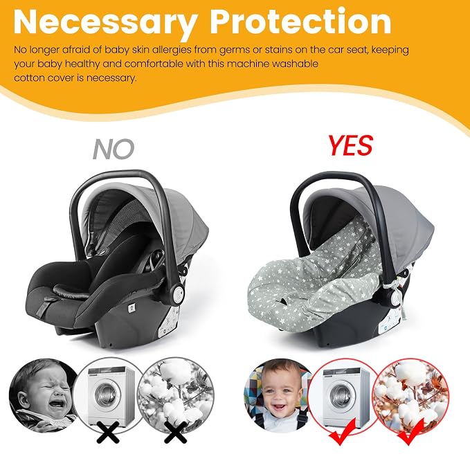 Orzbow Infant Car Seat Cover Liner, 100% Cotton Baby Seat Protector Cover, Universal Fit Carseat Liner for Travel System Car Seats, Breathable & Prevent Dirt, Machine Washable, 0-12 Months, Gray