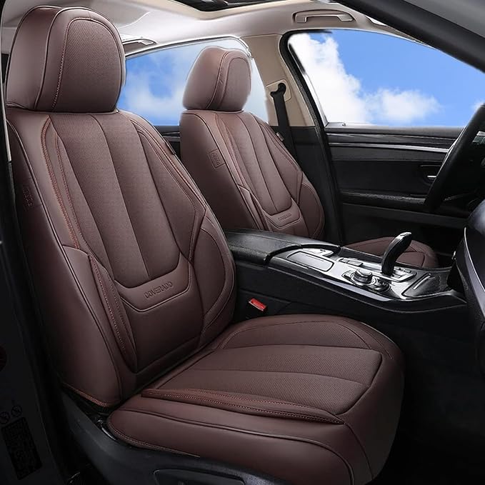 Coverado Car Seat Covers Full Set, Seat Covers for Cars, Car Seat Covers Front Seats and Back, Brown Car Seat Protector Waterproof, Nappa Leather Car Seat Cushion Fit for Most Cars