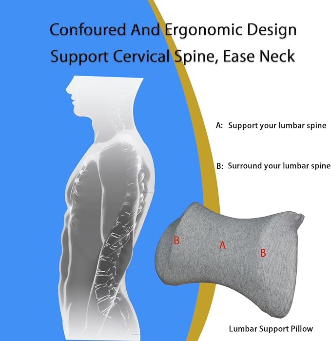 Lumbar Support Pillow for Car, Car Neck Pillow Kit for Pain Relief with Adjustable Strap, Car Headrest Pillow Ergonomic Design for Comfort