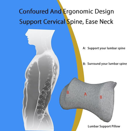 Lumbar Support Pillow for Car, Car Neck Pillow Kit for Pain Relief with Adjustable Strap, Car Headrest Pillow Ergonomic Design for Comfort