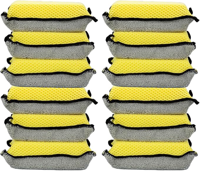 Maxshine Premium Microfiber Waxing Applicator for Car Detailing, Yellow & Grey, 9x13x4cm, 12 Pack