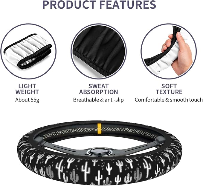 Fun Western Cactus Steering Wheel Covers Non Slip Neoprene Wheel Protector Universal 15 inch for Car Accessories