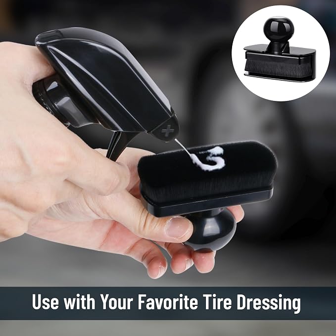 BABYSHEEP Tire Shine Applicator Brush & Interior Scrubbing Sponge for Detailing,Extra Large Automotive Tire Dressing Applicator Brush with Storage Stand for Tire Detailing & Car Wash Kit (Black)
