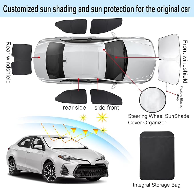 TINGLU Window Shades for Toyota Corolla 2014-2019 6PCS Accessories Car Side Full Windows Windshield Sun Shade Sun UV Rays & Privacy Protection for Camping Napping Relaxing