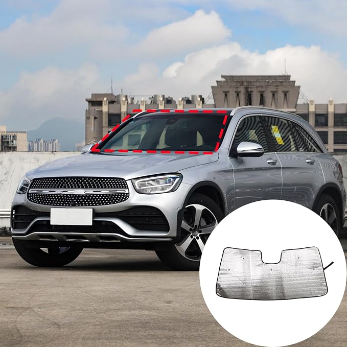 Windshield Sun Shade Compatible with Mercedes-Benz GLC 2022-2025 Foldable Front Windshield Sunshade Protector, Block UV Rays Keep Your Car Cooler
