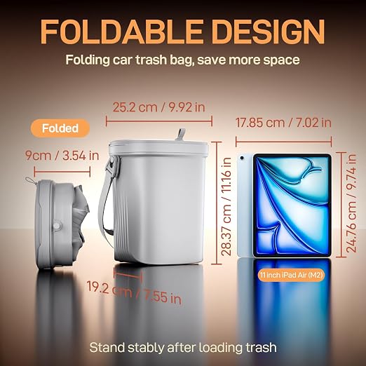 Waretary Trash Can for Car Garbage: Leakproof Silicone Car Waste Bin w/Lid for Drivers and Passengers; 2 Gallon Garbage Container for Vehicle, Sedan, SUV, Van, MPV & Truck (Gray)