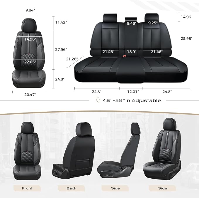 Coverado Car Seat Covers Full Set, Black Seat Cover with Lumbar Support, Luxury Leather Seat Covers for Front and Back, Waterproof Car Seat Protector Car Seat Cushion Universal Fit for Most Vehicles